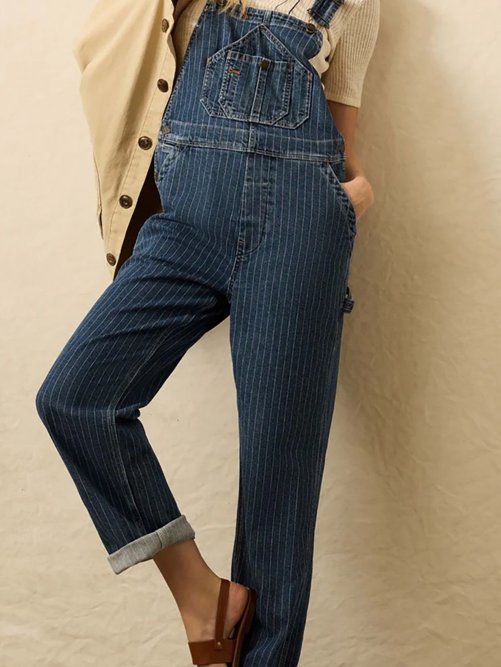 Faherty Blue Pinstripe Denim Overalls